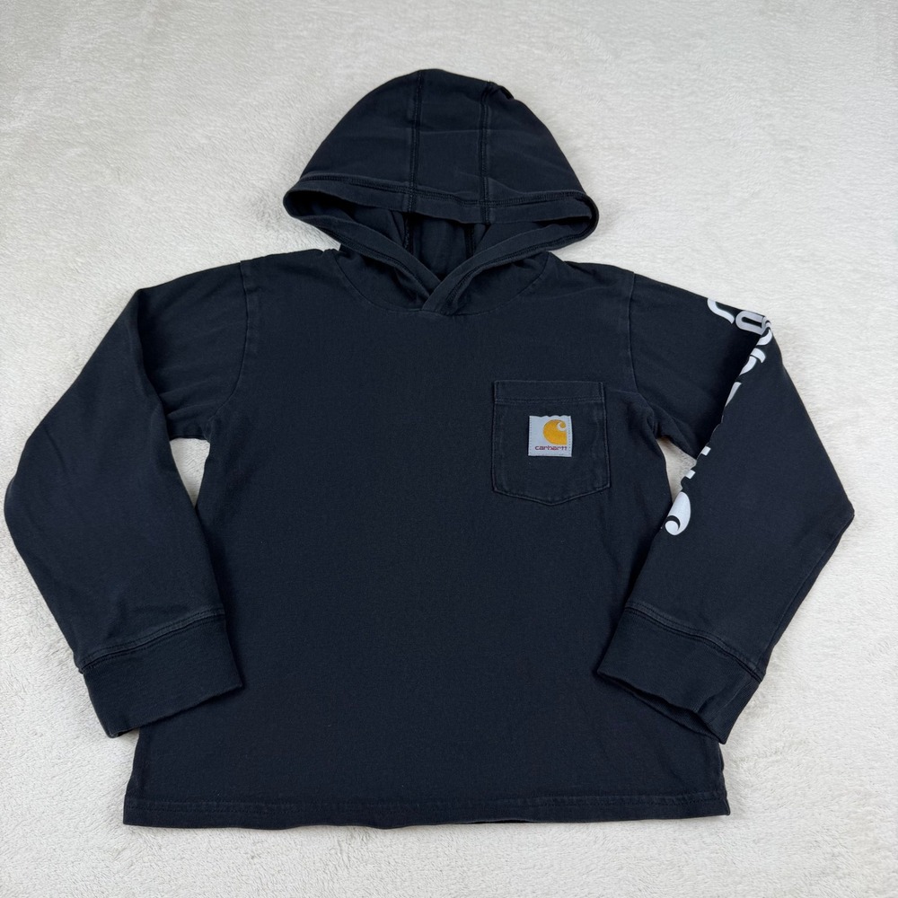 Carhartt Kids Black Long‎ Sleeve Pocket Hoodie Size 6 Graphic Print